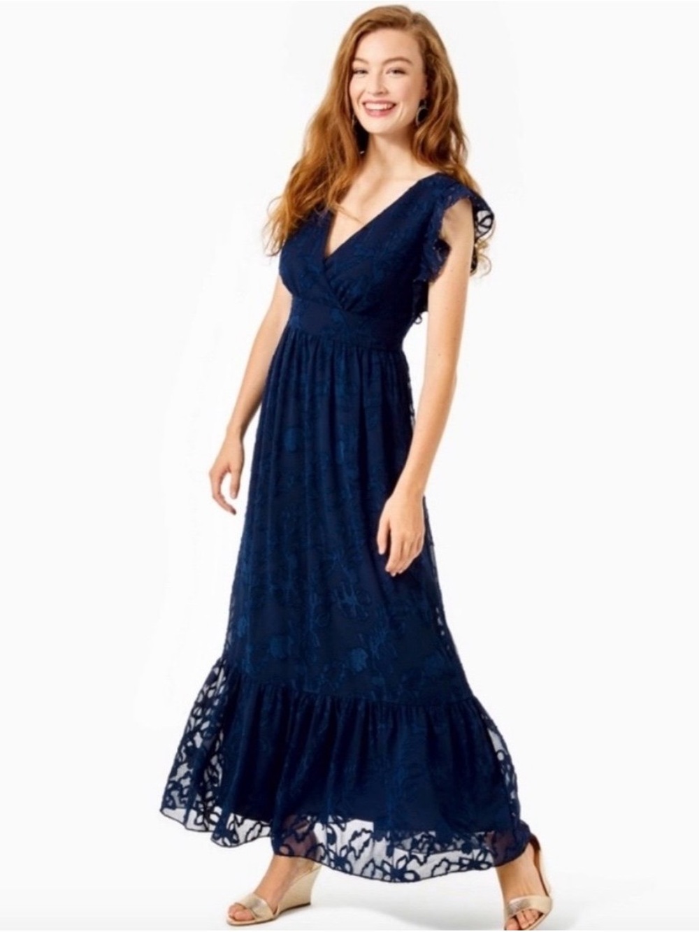 Lilly Pulitzer Navy Lace Maxi Dress with V-Neck